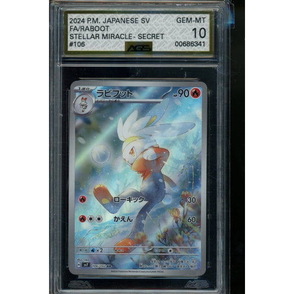 Graded 10 AGS 2024 Pokemon Stellar Miracle Raboot #106 Trading Card