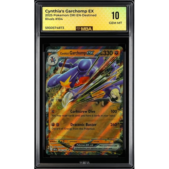 Graded 10 MBA 2025 Pokemon DRI EN Destined Rivals Cynthias Garchomp EX #104 Trading Card