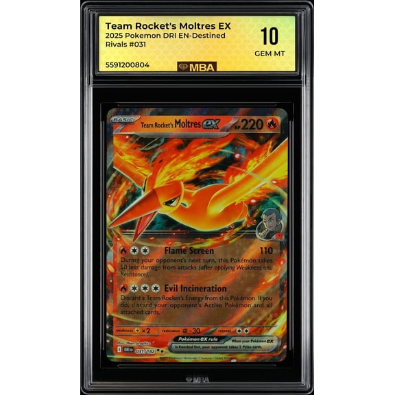Graded 10 MBA 2025 Pokemon EN Destined Rivals Team Rocket's Moltres EX #031 Trading Card