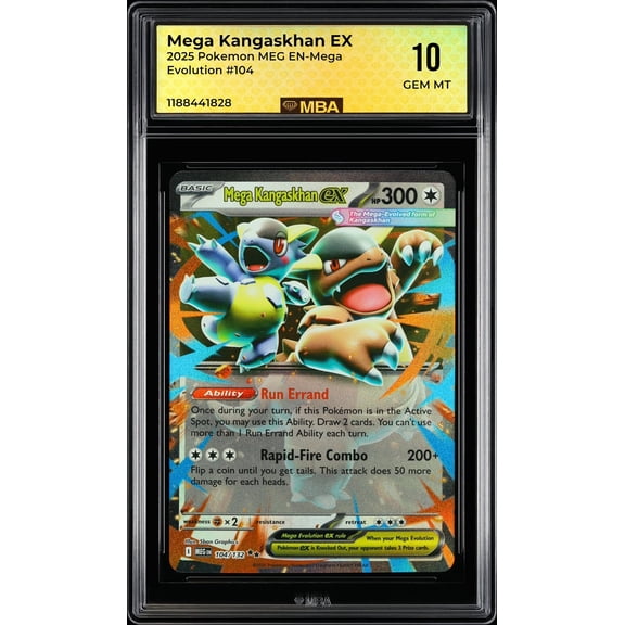 Graded 10 MBA 2025 Pokemon MEG EN Mega Evolution Mega Kangaskhan EX #104 Autographed