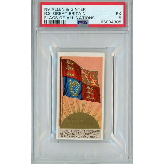 Graded 1887 N9 Allen & Ginter Flags of all Nations R.S. Great Britain Baseball Tobacco Card PSA 5
