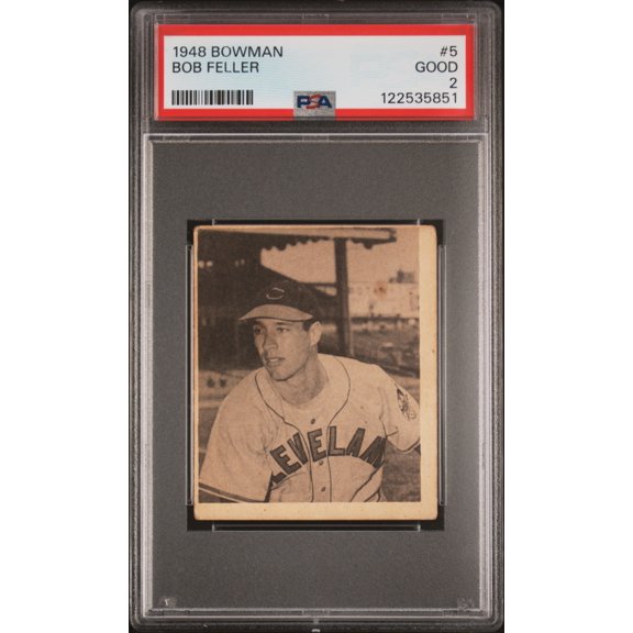 Graded 1948 Bowman Bob Feller #5 Baseball Card PSA 2