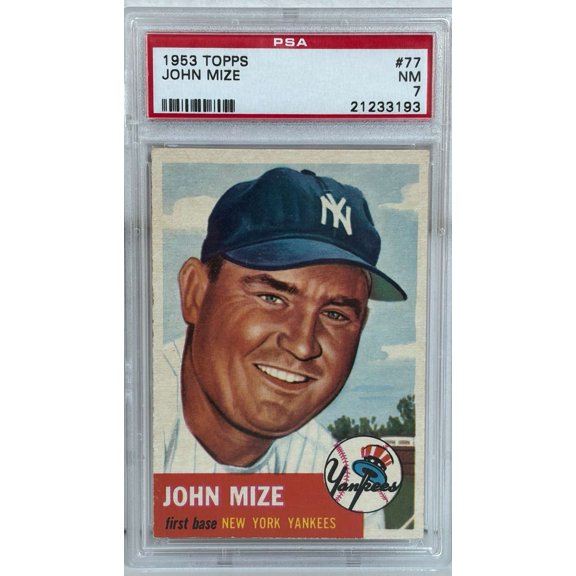 Graded 1953 Topps Baseball Card John Mize #77 PSA 7