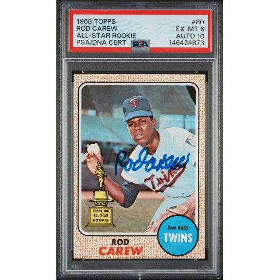 Graded 1968 Topps Rod Carew #80 All Star Rookie PSA 6 Auto 10