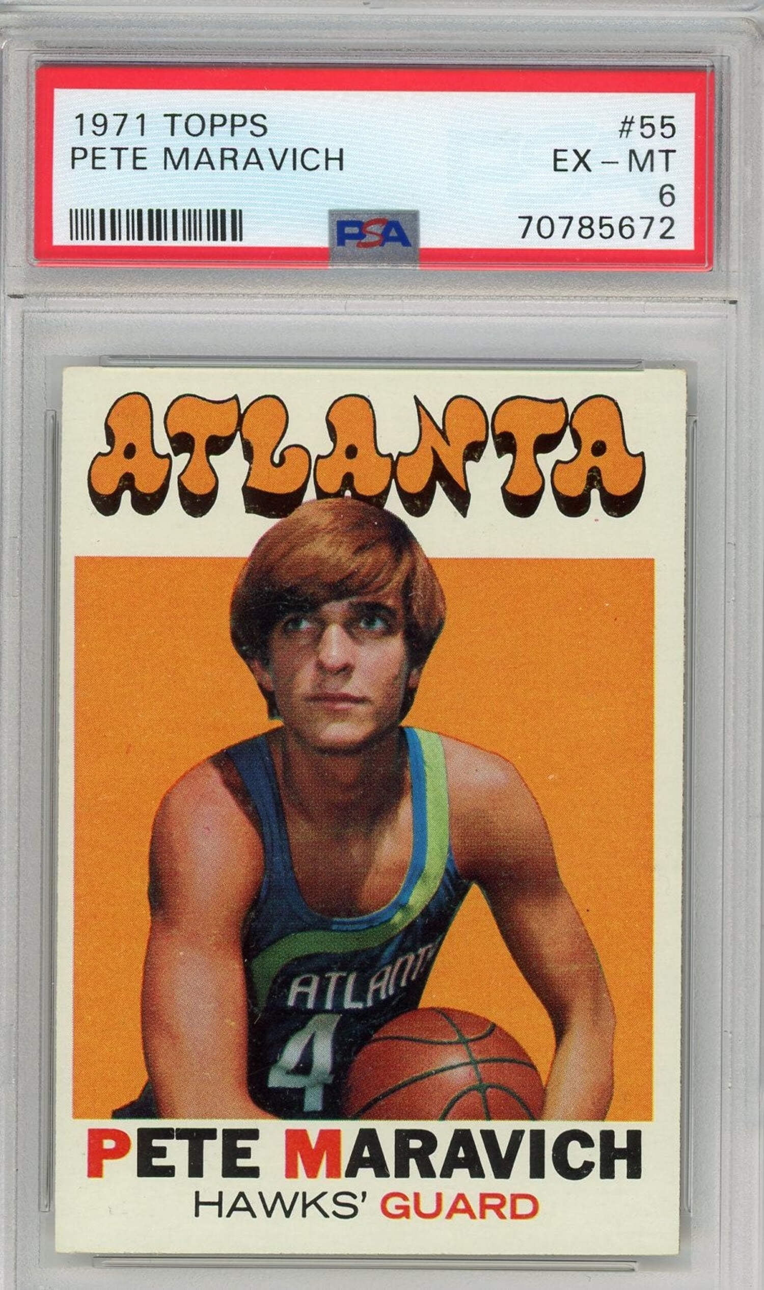 Graded 1971 Topps Pistol Pete Maravich #55 2nd Year Basketball Card PSA 6 EX-MT