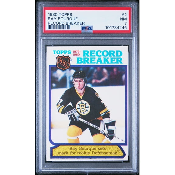 Graded 1980-81 Topps Ray Bourque #2 Record Breaker Rookie PSA 7