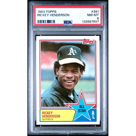 Graded 1983 Topps #391 Rickey Henderson Oakland Athletics PSA 8 Baseball Card