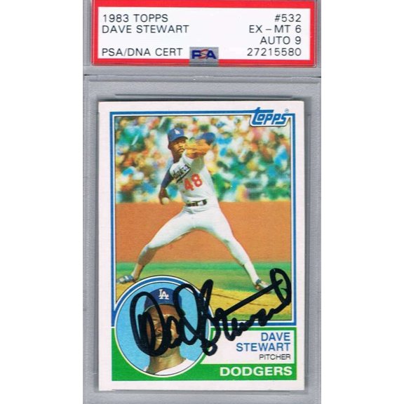 Graded 1983 Topps #532 PSA 6 Baseball Card Dave Stewart Autograph PSA 9