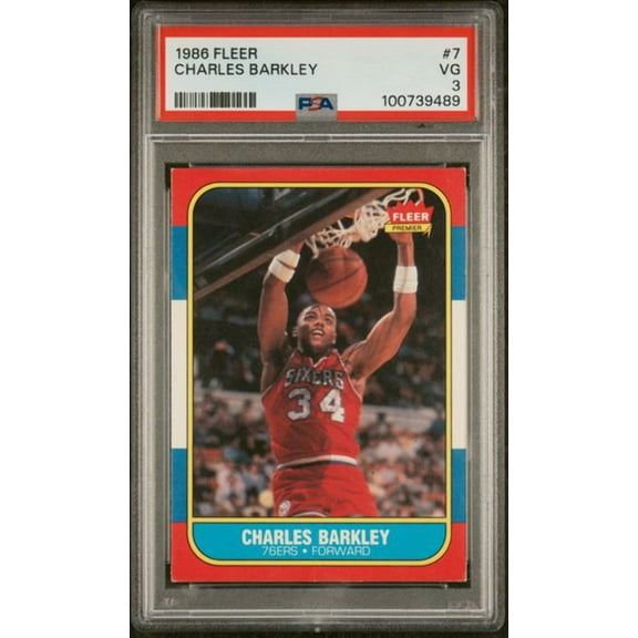 Graded 1986 Fleer Charles Barkley #7 Rookie RC Basketball Card PSA 3 VG