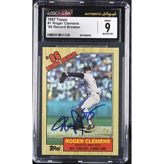 Graded 1987 Topps Roger Clemens #1 '86 Record Breaker CGC 9 JSA Auto 10