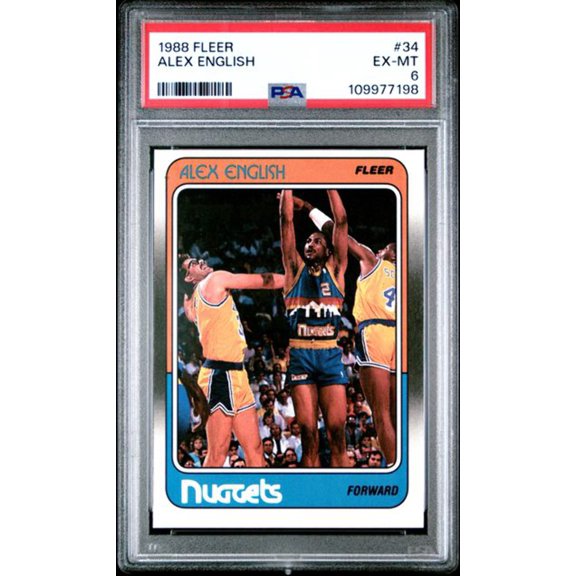 Graded 1988 Fleer Alex English #34 Basketball Card PSA 6 EX-MT