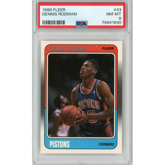 Graded 1988 Fleer Dennis Rodman #43 Rookie RC Basketball Card PSA 8 NM-MT