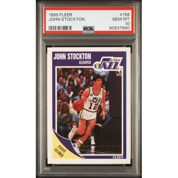 Graded 1989 Fleer John Stockton #156 2nd Year Basketball Card PSA 10 Gem Mint