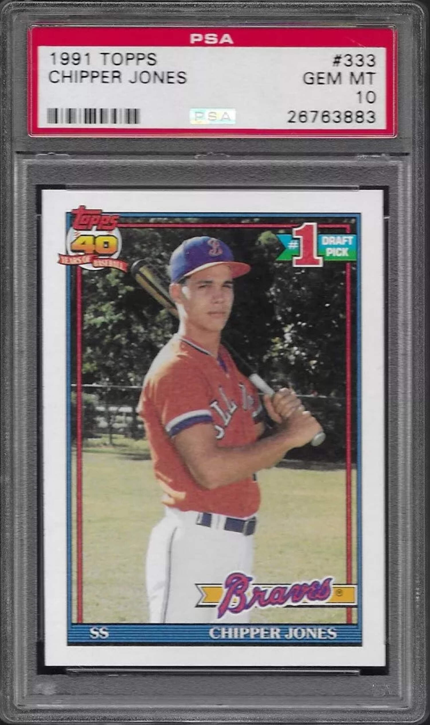 Graded 1991 Topps Chipper Jones #333 Rookie RC Baseball Card PSA 10 Gem ...
