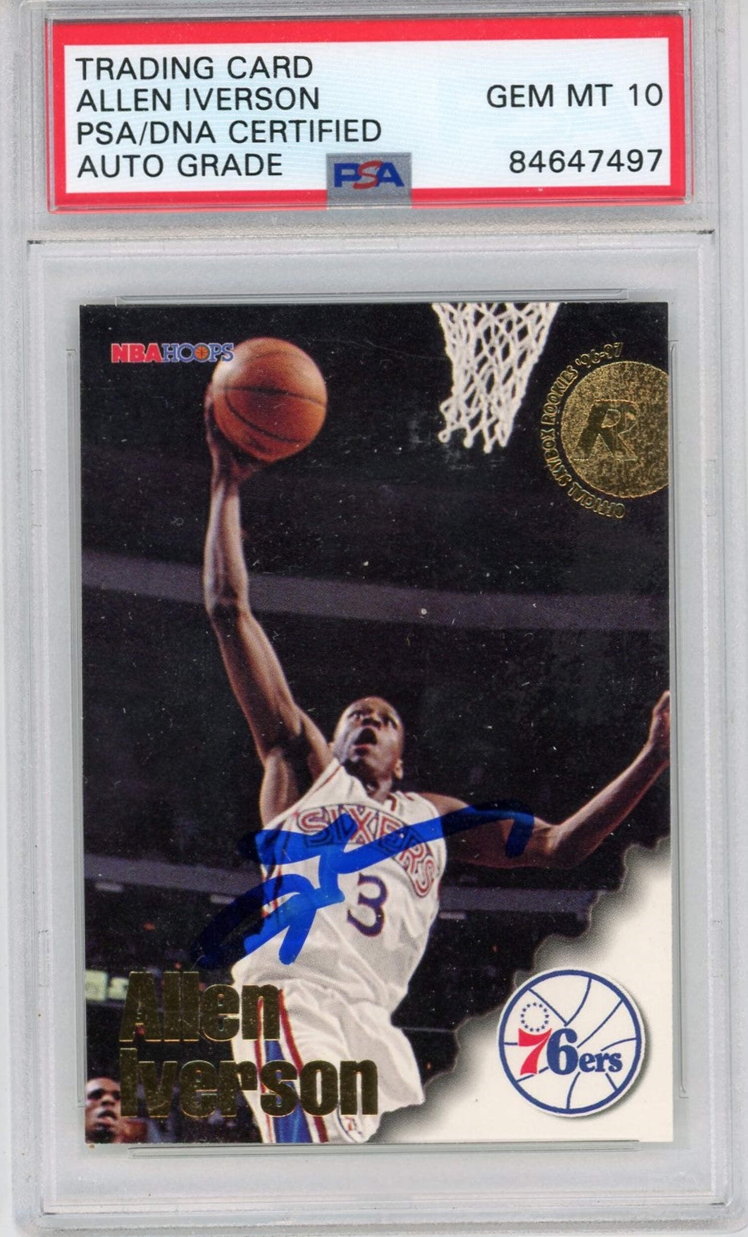 Graded 1996-97 NBA Hoops Allen Iverson #295 Autographed Rookie RC 