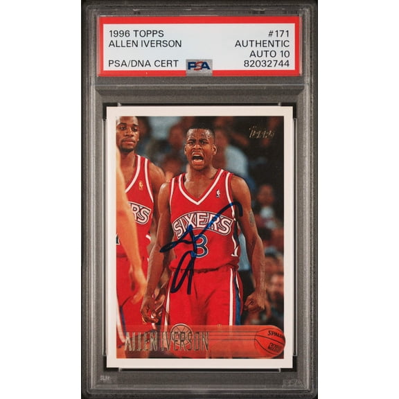 Graded 1996 Topps Allen Iverson #171 Rookie RC Basketball Card PSA 10 Auto Grade Gem Mint