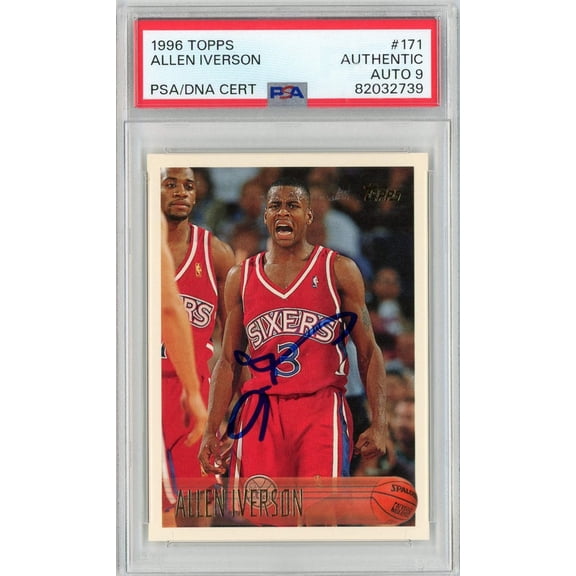 Graded 1996 Topps Allen Iverson #171 Rookie RC Basketball Card PSA 9 Auto Grade Mint