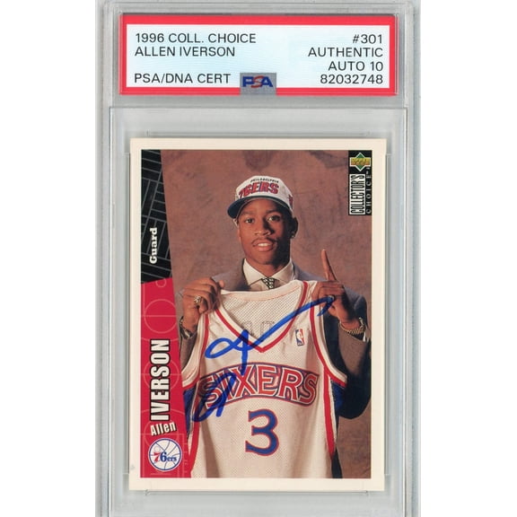 Graded 1996 Upper Deck UD Collector's Choice Allen Iverson #301 Rookie RC Basketball Card PSA 10 Auto Grade Gem Mint