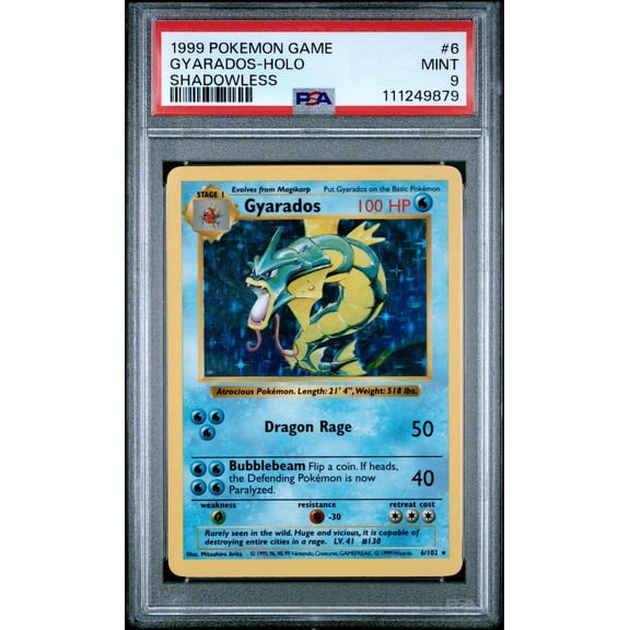 Graded 1999 PSA 9 Base Set Shadowless Gyarados Holo Rare English #6/102 Pokmon Card