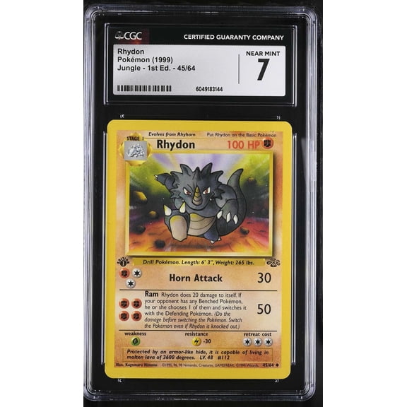 Graded 1999 Pokemon Jungle Rhydon 1st Edition CGC 7 #45/64 Trading Card