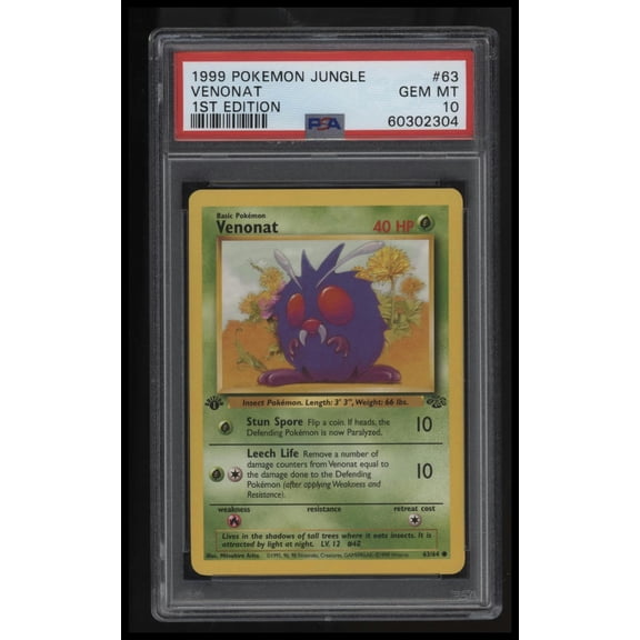 Graded 1999 Pokemon Jungle Venonat PSA 10 #63 Trading Card