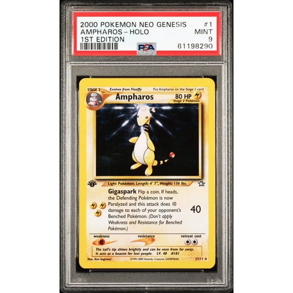 Graded 2000 Pokemon Neo Genesis 1st Edition Ampharos Holo PSA 9 #1 Trading Card