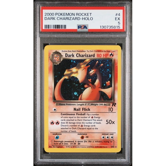 Graded 2000 Pokemon Rocket Dark Charizard Holo PSA 5 #4 Card