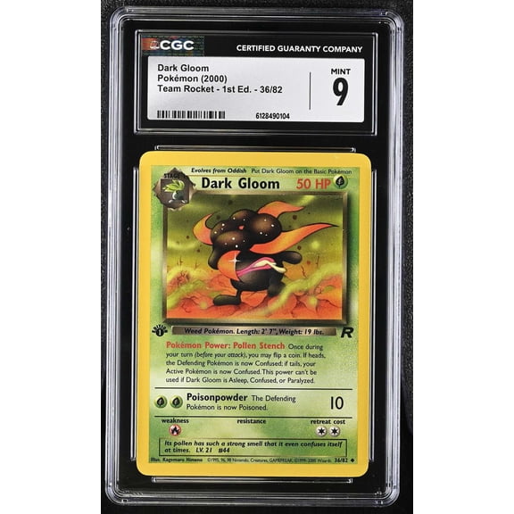 Graded 2000 Pokemon Team Rocket Dark Gloom 1st Edition CGC 9 #36/82 Trading Card