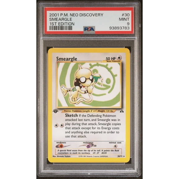 Graded 2001 Pokemon Neo Discovery 1st Edition Smeargle PSA 9 #30 Trading Card