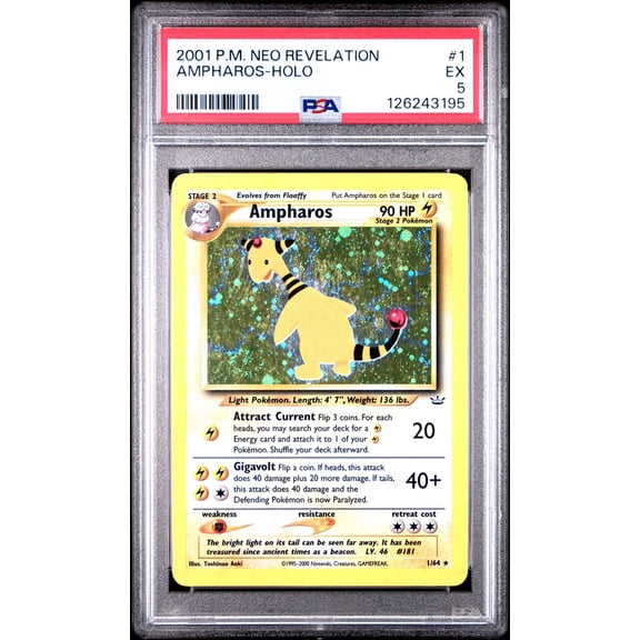 Graded 2001 Pokemon Neo Revelation Ampharos Holo PSA 5 #1 Trading Card
