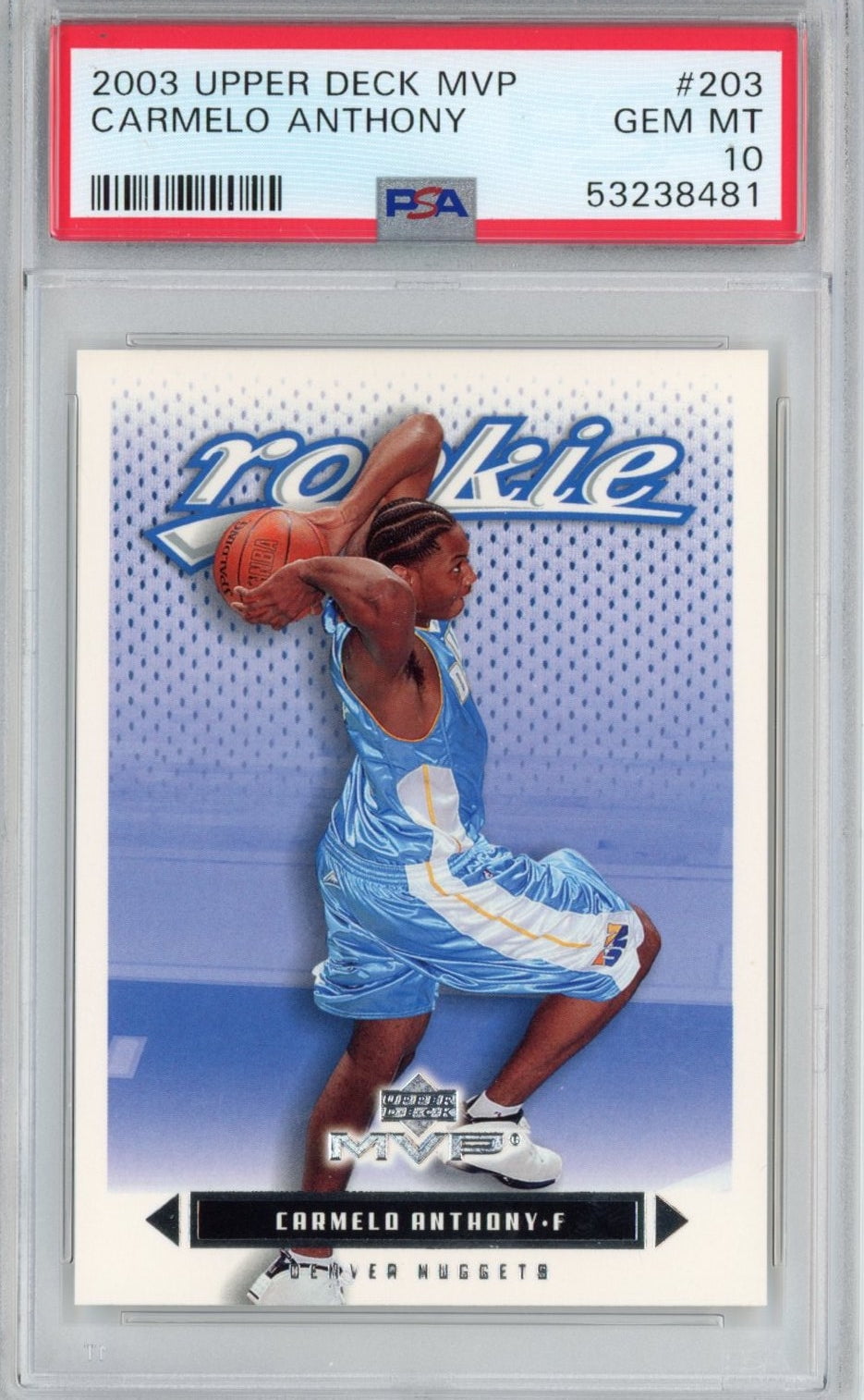 Graded 2003-04 Upper Deck UD MVP Carmelo Anthony #203 Rookie RC Basketball  Card PSA 10 Gem Mint