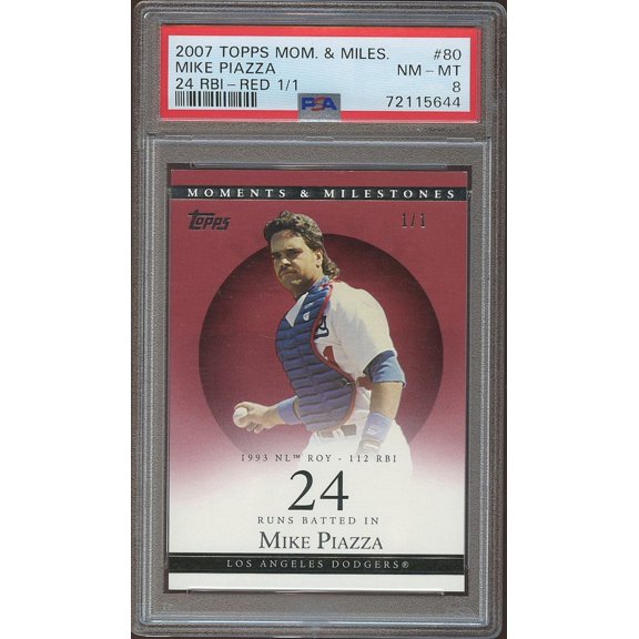 Graded 2007 Topps Moments & Milestones Mike Piazza #80 24 RBI Red 1/1 PSA 8 Baseball Card