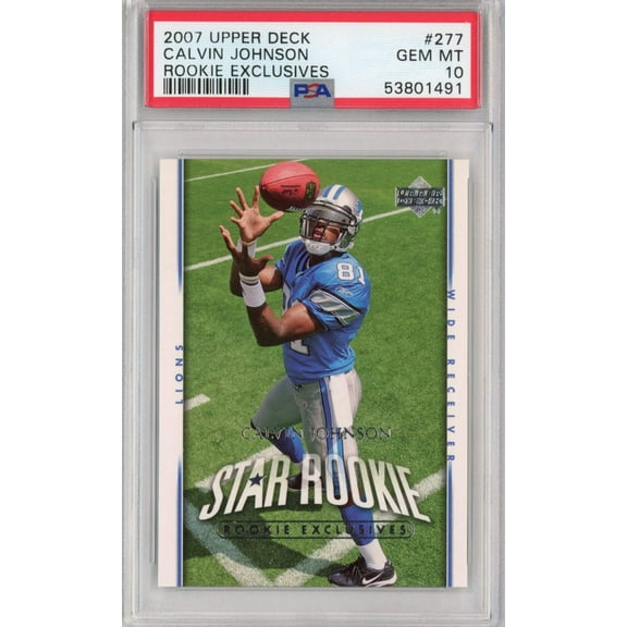 Graded 2007 Upper Deck UD Calvin Johnson #277 Rookie Exclusives RC Football Card PSA 10 Gem Mint