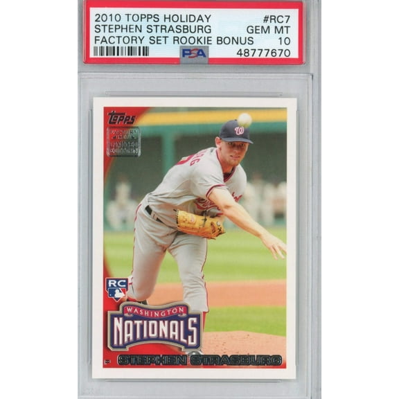 Graded 2010 Topps Holiday Stephen Strasburg #RC7 Factory Set Bonus Rookie RC Baseball Card PSA 10 Gem Mint