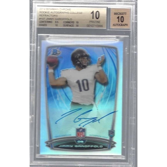 Graded 2014 Bowman Chrome Rookie Autographs College Refractors Jimmy Garoppolo #107 BGS 10 Auto 10