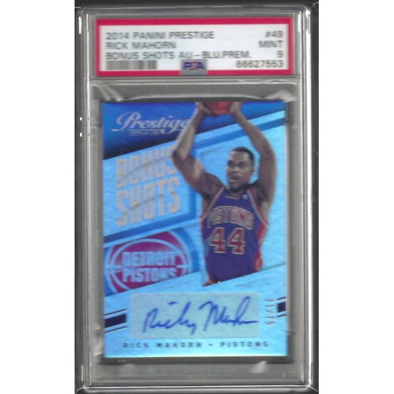 Graded 2014 Panini Prestige Bonus Shots Autographs Rick Mahorn #49 Blu. Prem. PSA 9