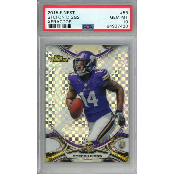 Graded 2015 Topps Finest Stefon Diggs #58 Xfractor Rookie RC Football Card PSA 10 Gem Mint