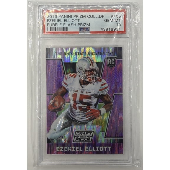 Graded 2016 Panini Prizm Collegiate Draft Picks Purple Flash Ezekiel Elliott #105 Rookie PSA 10