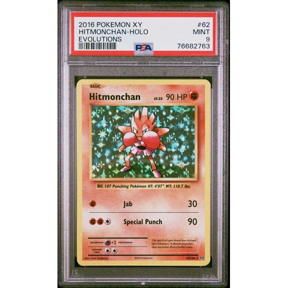 Graded 2016 Pokemon XY Evolutions Hitmonchan Holo PSA 9 #62 Trading Card