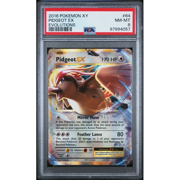 Graded 2016 Pokemon XY Evolutions Pidgeot EX #64 PSA 8 Trading Card