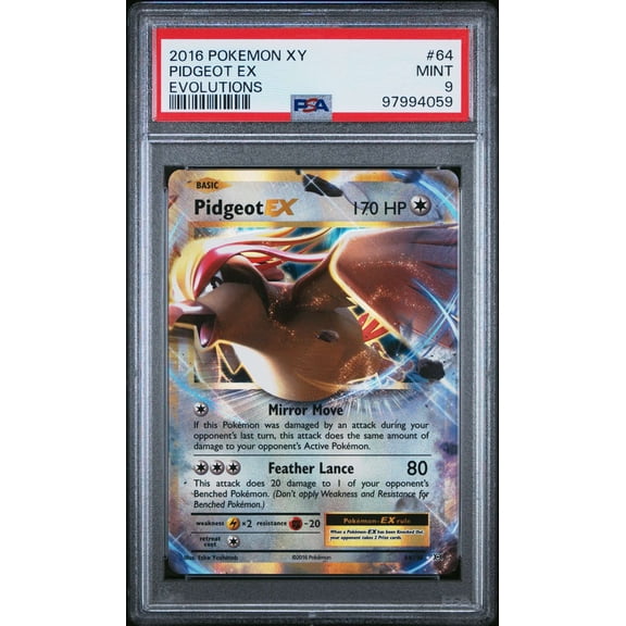 Graded 2016 Pokemon XY Evolutions Pidgeot EX #64 PSA 9 Trading Card