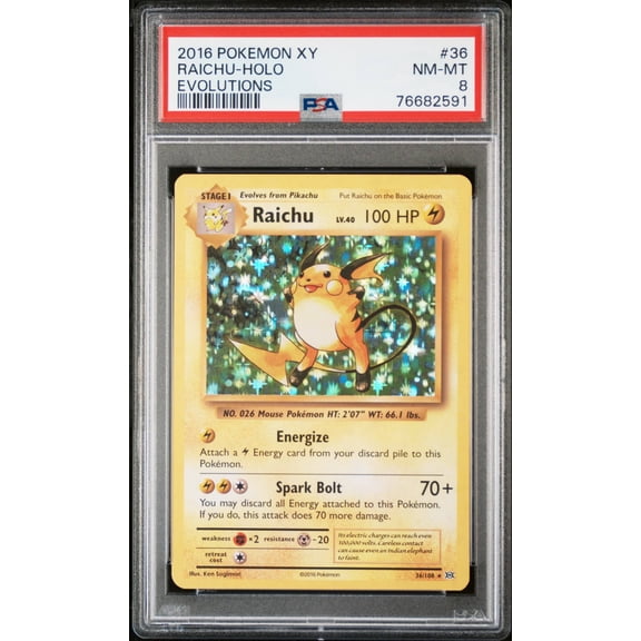 Graded 2016 Pokemon XY Evolutions Raichu Holo PSA 8 #36 Trading Card