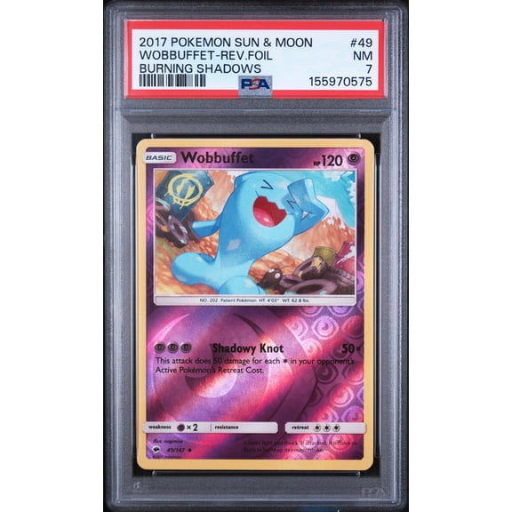 Graded 2017 Pokemon Sun & Moon Burning Shadows Wobbuffet-Rev.Foil #49 Trading Card Game PSA 7 Near Mint