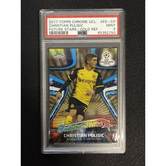 Graded 2017 Topps Chrome UEFA Champions League Future Stars Christian Pulisic #FS-CP Gold Refractor PSA 9