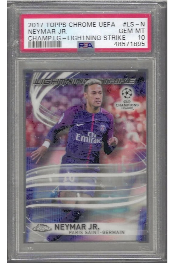 Graded 2017 Topps Chrome UEFA Champions League Lightning Strike Neymar Jr #LS-N PSA 10