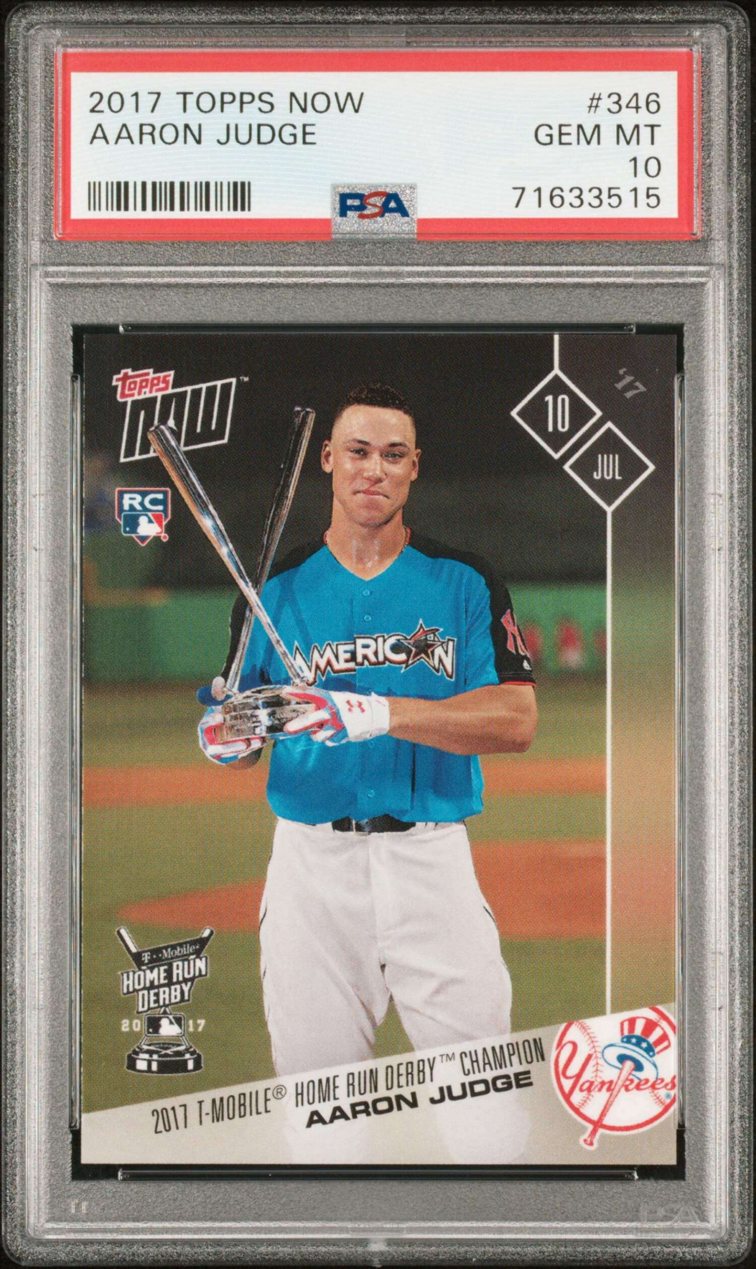 Graded 2017 Topps Now Aaron Judge #346 Home Run Derby Rookie