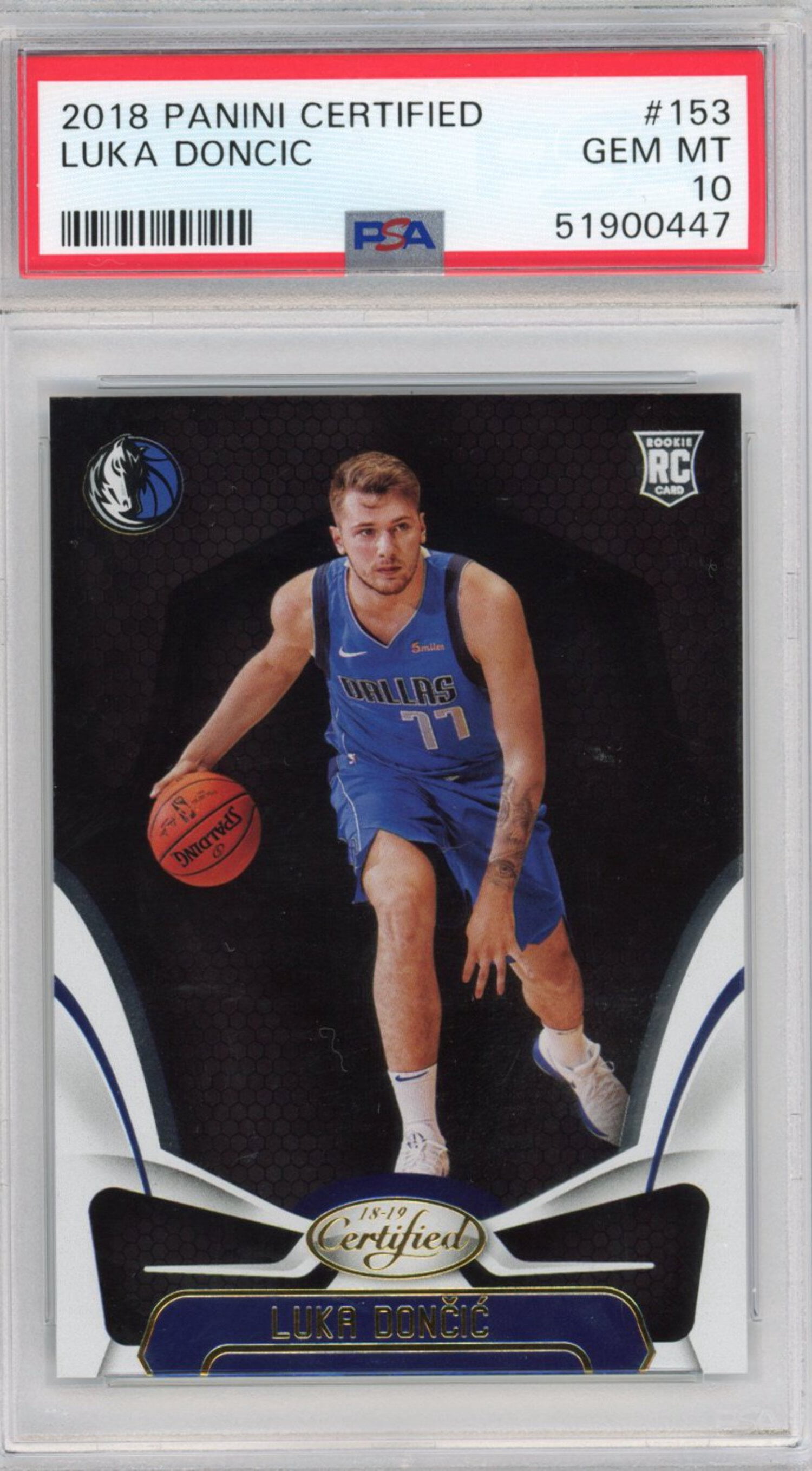 Graded 2018-19 Panini Certified Luka Doncic #153 Rookie RC Basketball Card PSA 10 Gem Mint - Walmart Business Supplies Graded 2018-19 Panini Certified Luka Doncic #153 Rookie RC Basketball Card PSA 10 Gem Mint - Walmart Business Supplies