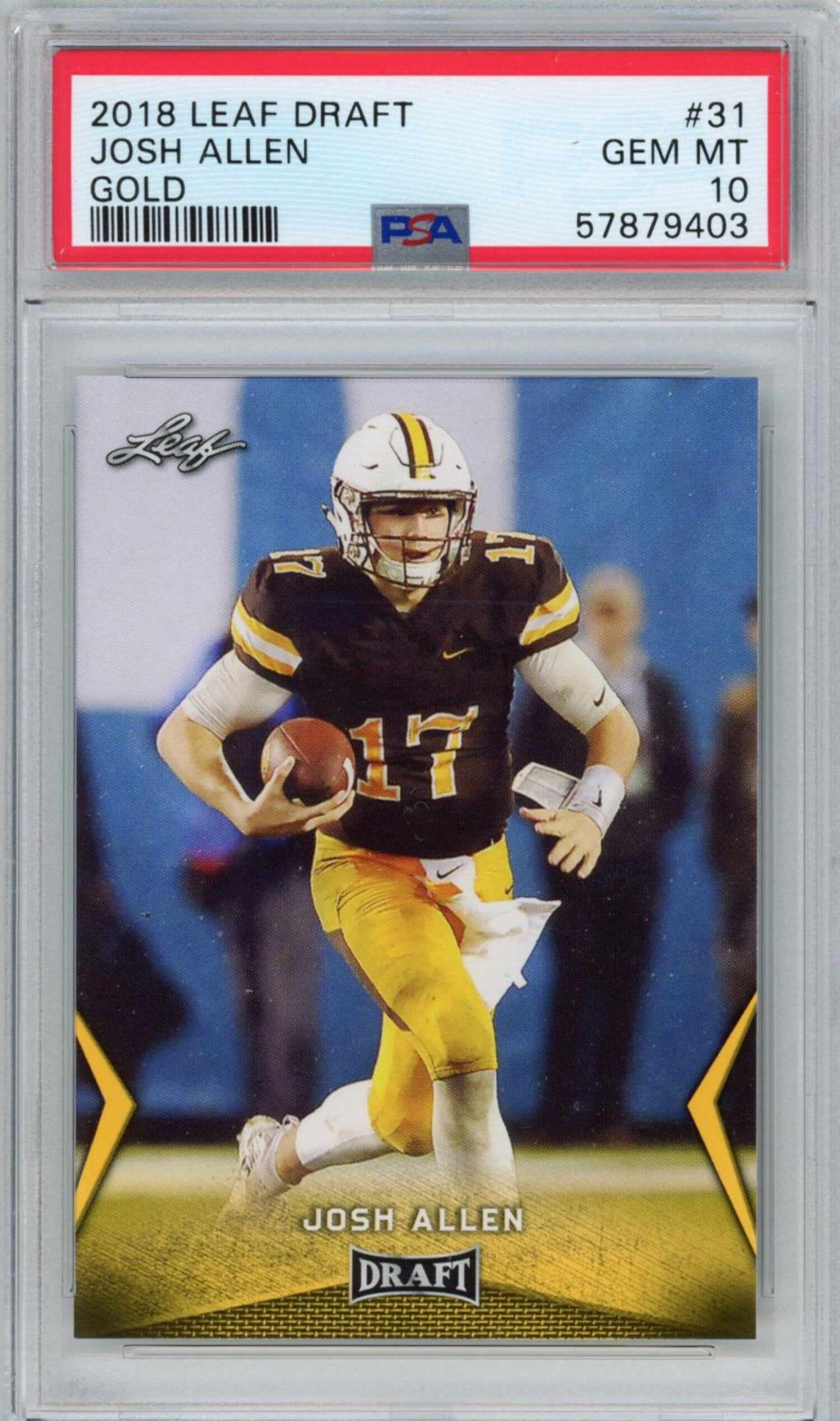 Graded 2018 Leaf Draft Josh Allen #31 Gold Rookie RC Football Card PSA 10  Gem Mint - Walmart.com