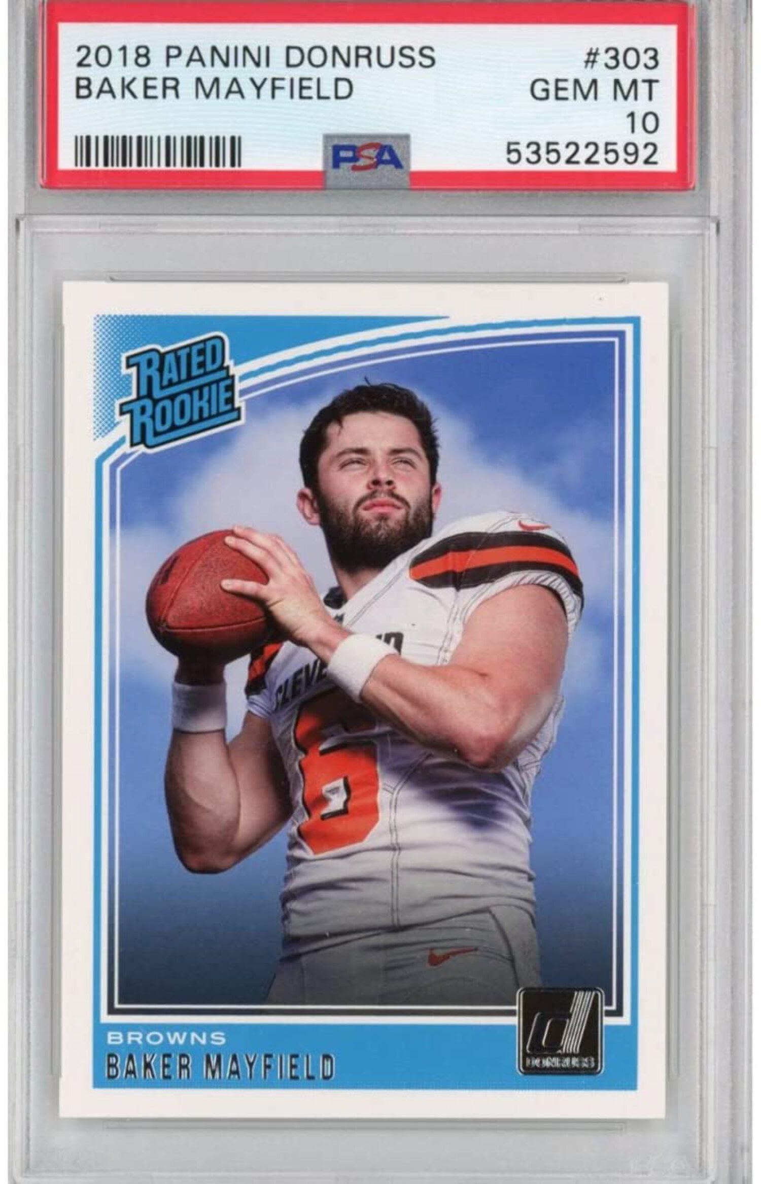 Graded 2018 Panini Donruss Baker Mayfield #303 Rated Rookie RC Football Card PSA 10 Gem Mint