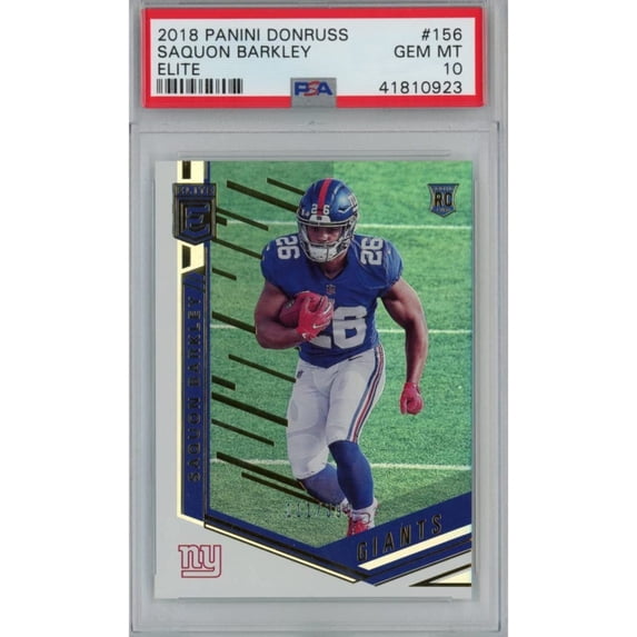 Graded 2018 Panini Donruss Saquon Barkley #156 Elite Rookie RC Football Card PSA 10 Gem Mint
